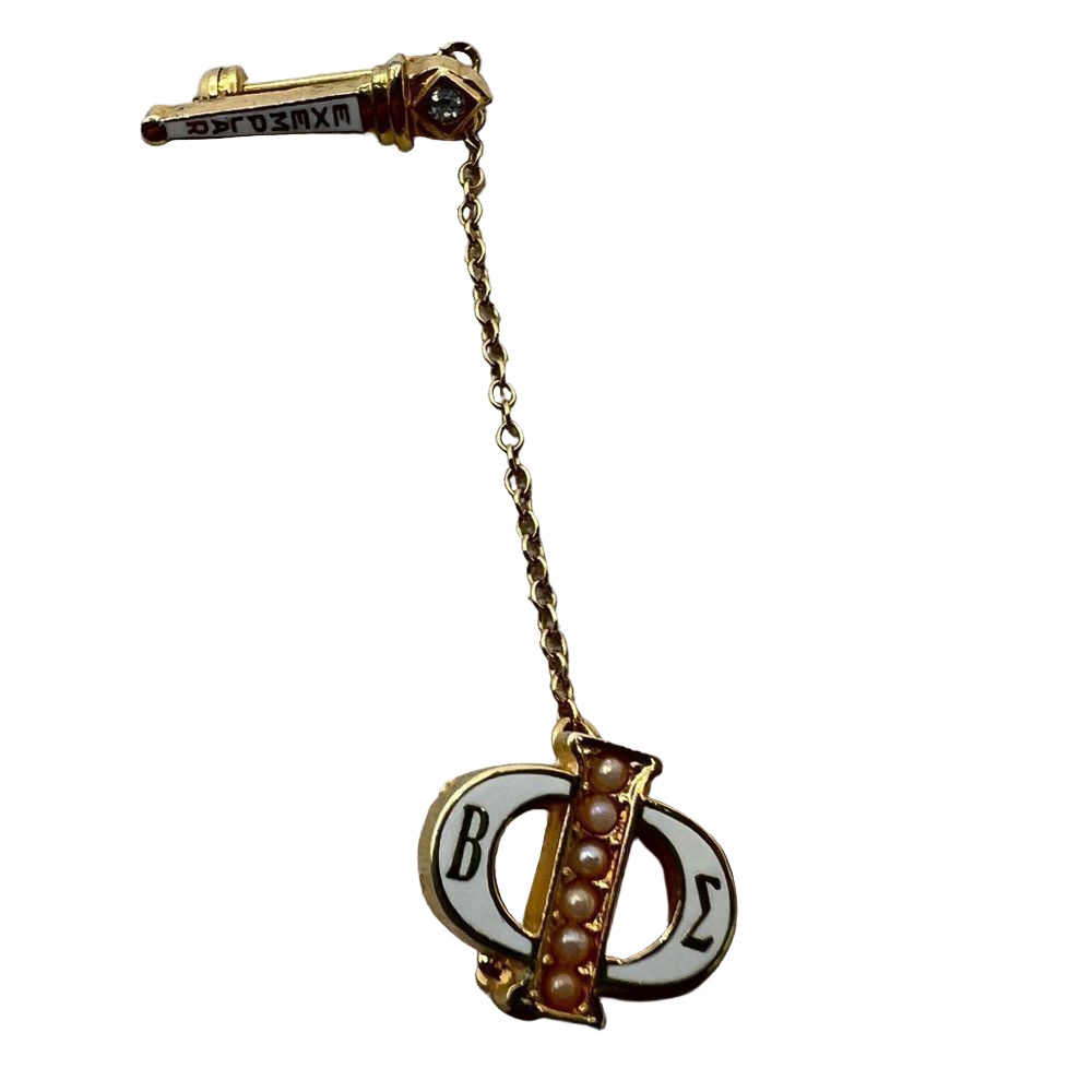 Beta Epsilon Phi Exemplar Gold Tone, White Enamel, Pearl Small Pin
